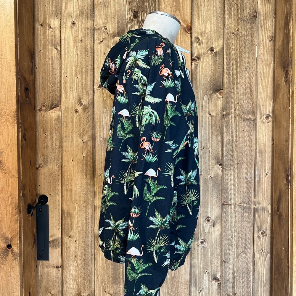 Denim & Flower Large Tropical Lightweight Zip Jacket Windbreaker Hooded Cotton - Picture 4 of 9